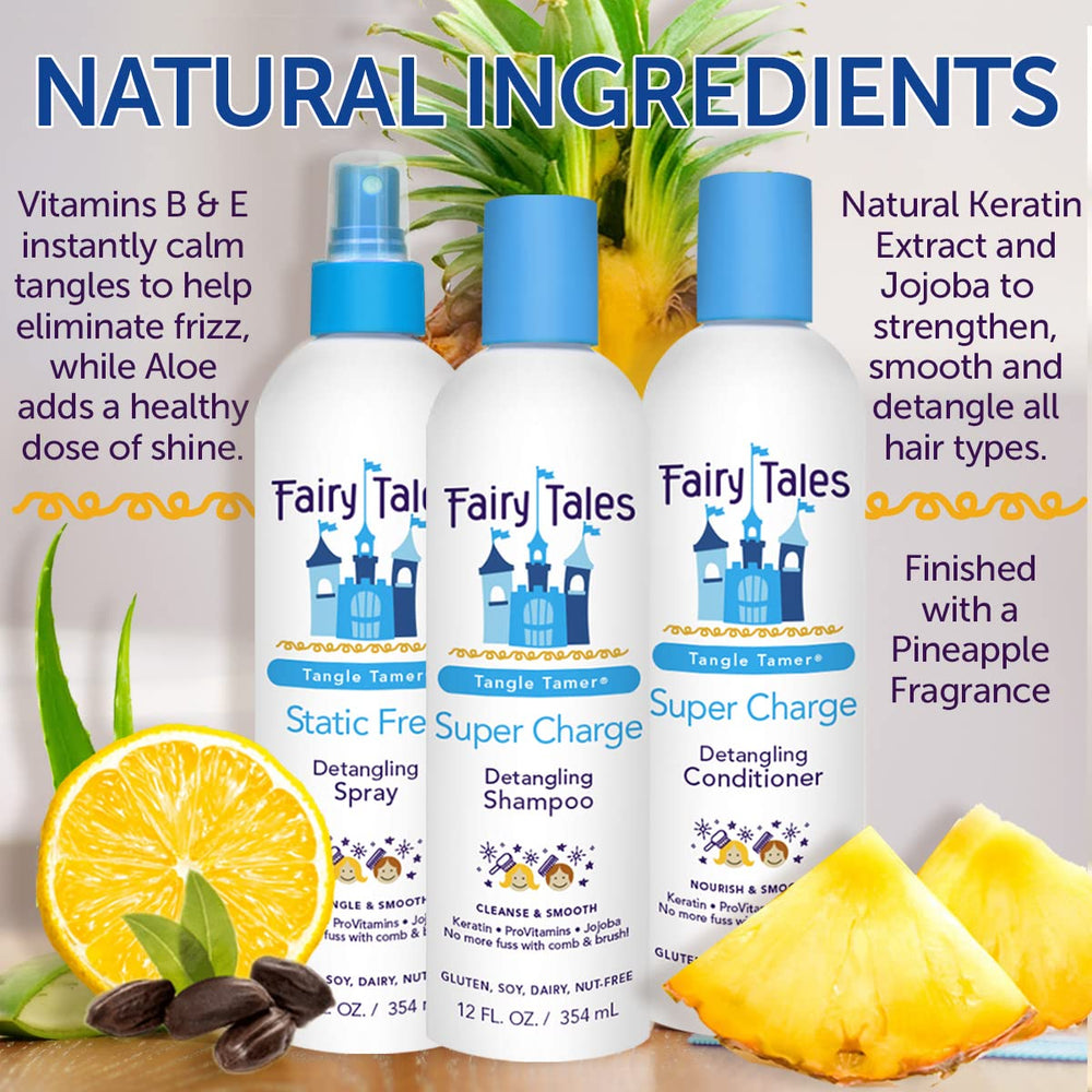 Keratin ingredient visual with Fairy Tales label indicating strengthening benefit for hair