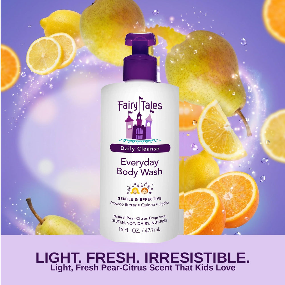 Child enjoying bath with Fairy Tales body wash for easy routine
