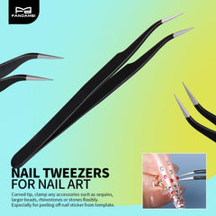 Fandamei stands and double-sided tape securing press-on nails for display