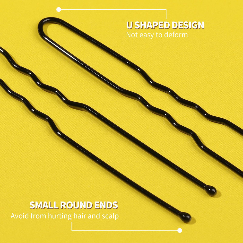 Fandamei bobby pins with rounded tips and black elastics for secure comfort