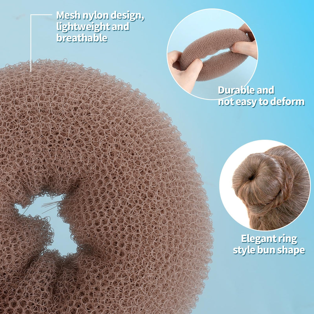 Fandamei bun net being stretched to show breathable fit for long hair