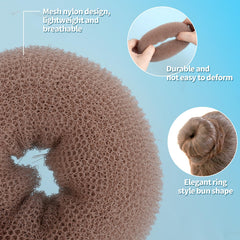 Fandamei bun net being stretched to show breathable fit for long hair