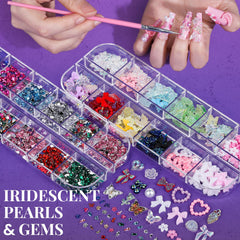 Fandamei open boxes of 3D charms and rhinestones for layered designs