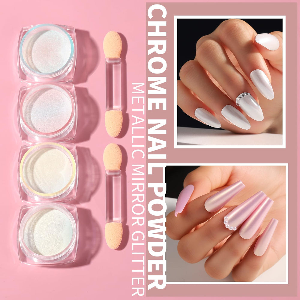 Fandamei chrome nail powders close-up creating mirror-effect shine