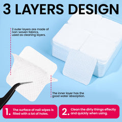 Fandamei close-up of soak-off clips and lint-free wipes for mess-free removal