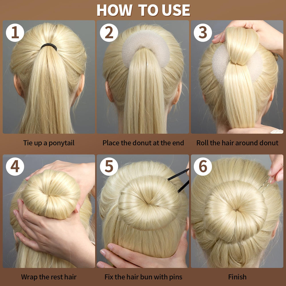 Fandamei donut in hair demonstration creating a neat, voluminous bun
