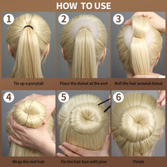 Fandamei donut in hair demonstration creating a neat, voluminous bun