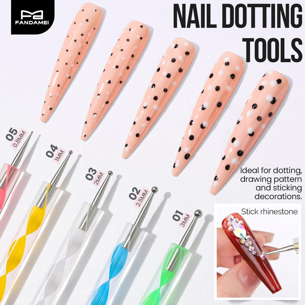 Fandamei double-ended dotting tools detail for accurate dot and gem placement