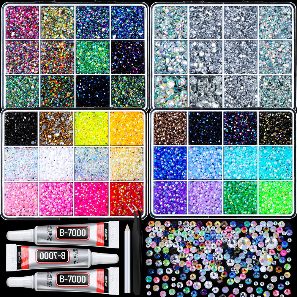 Fandamei front packaging showing 48-grid rhinestone kit and included tools for organized crafting
