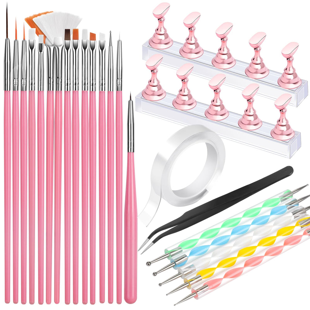 FANDAMEI kit front view showing brushes dotting tools and stands for versatile nail art