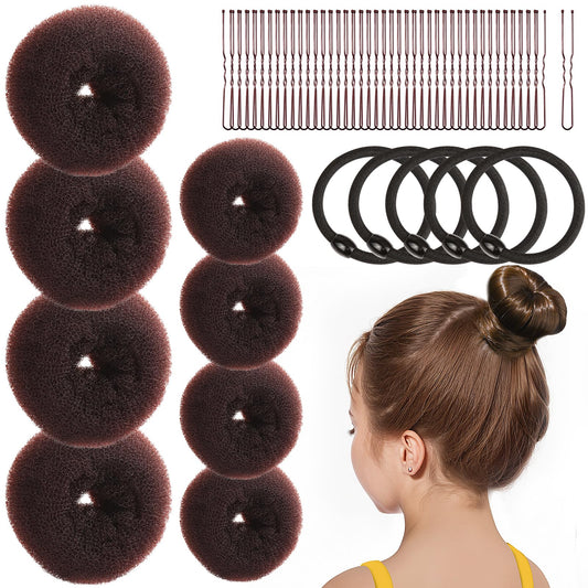 Fandamei front view of brown bun kit showing all pieces and quick styling benefit