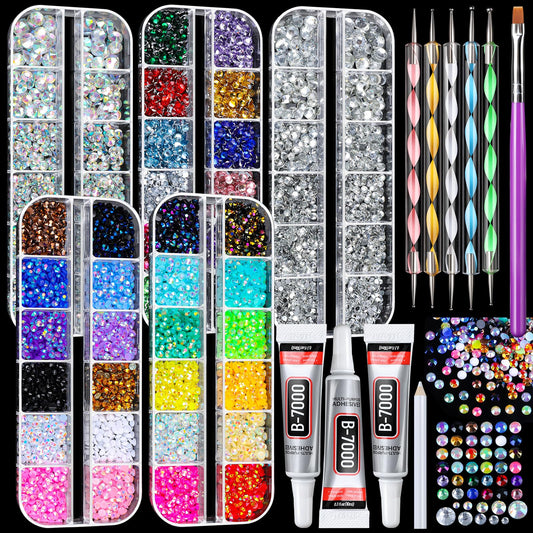 Fandamei front packaging showing five organized rhinestone boxes and tools, clear overview benefit