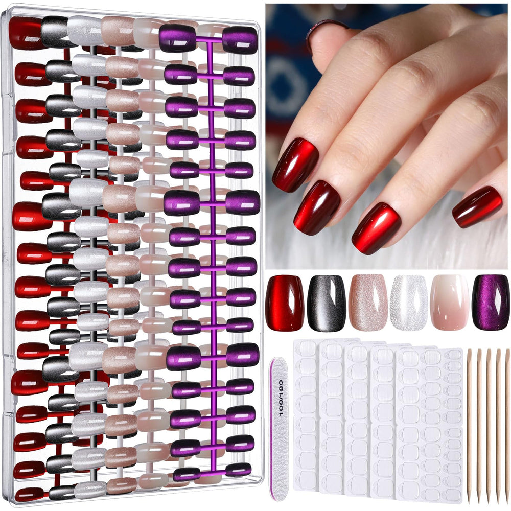 Fandamei front packaging display showing all six nail styles and clip-on box, convenient storage