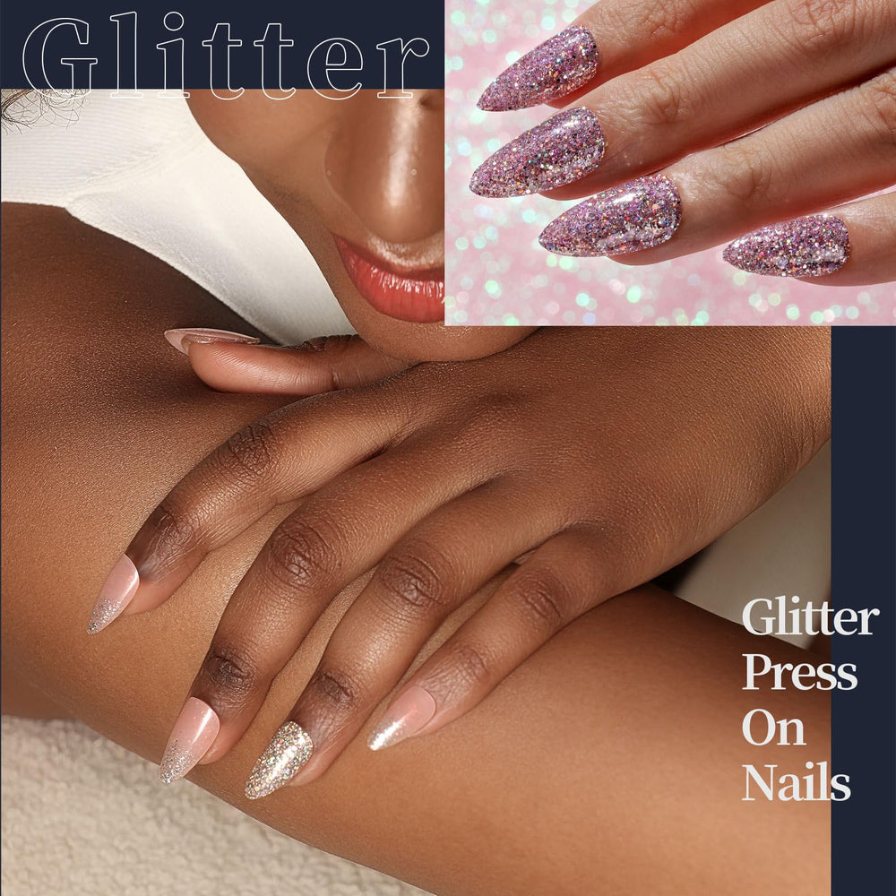 Fandamei glitter and pearly nails detail demonstrating sparkle and elegant sheen