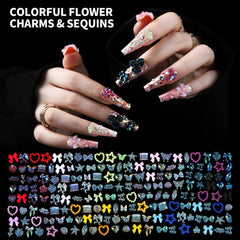 Fandamei coral Hawaii flower jewels close detail adding tropical accent to nails