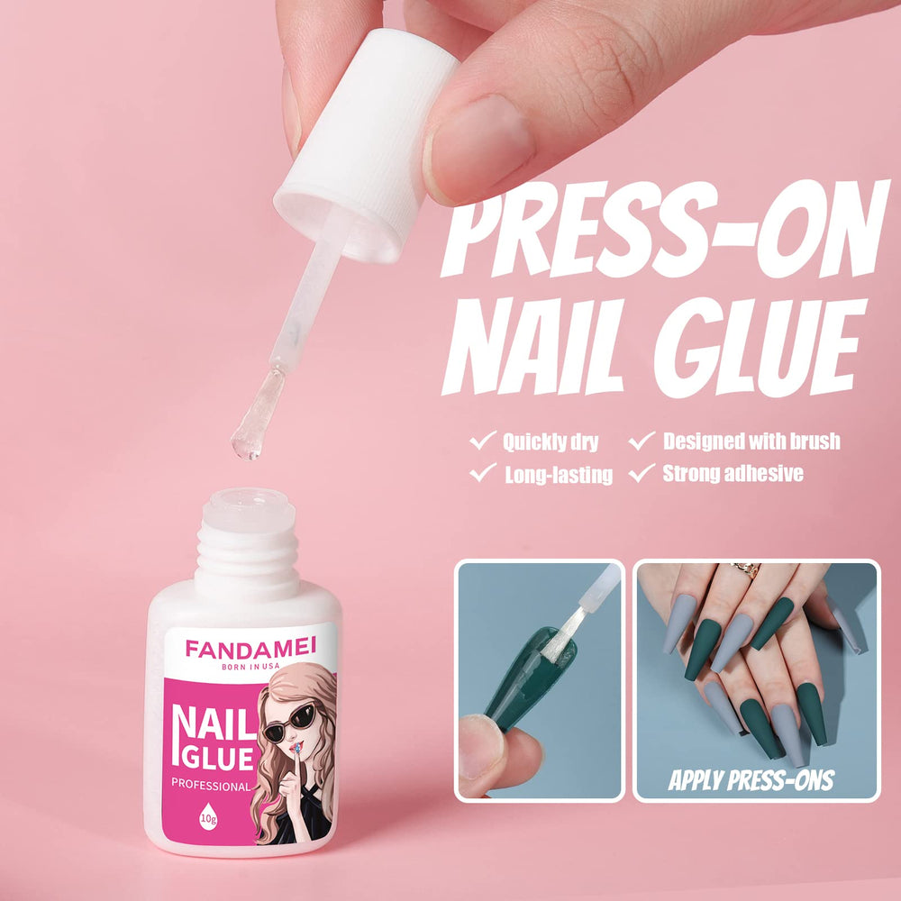 Fandamei nails applied on hand showing elegant long coffin shape and lengthening effect