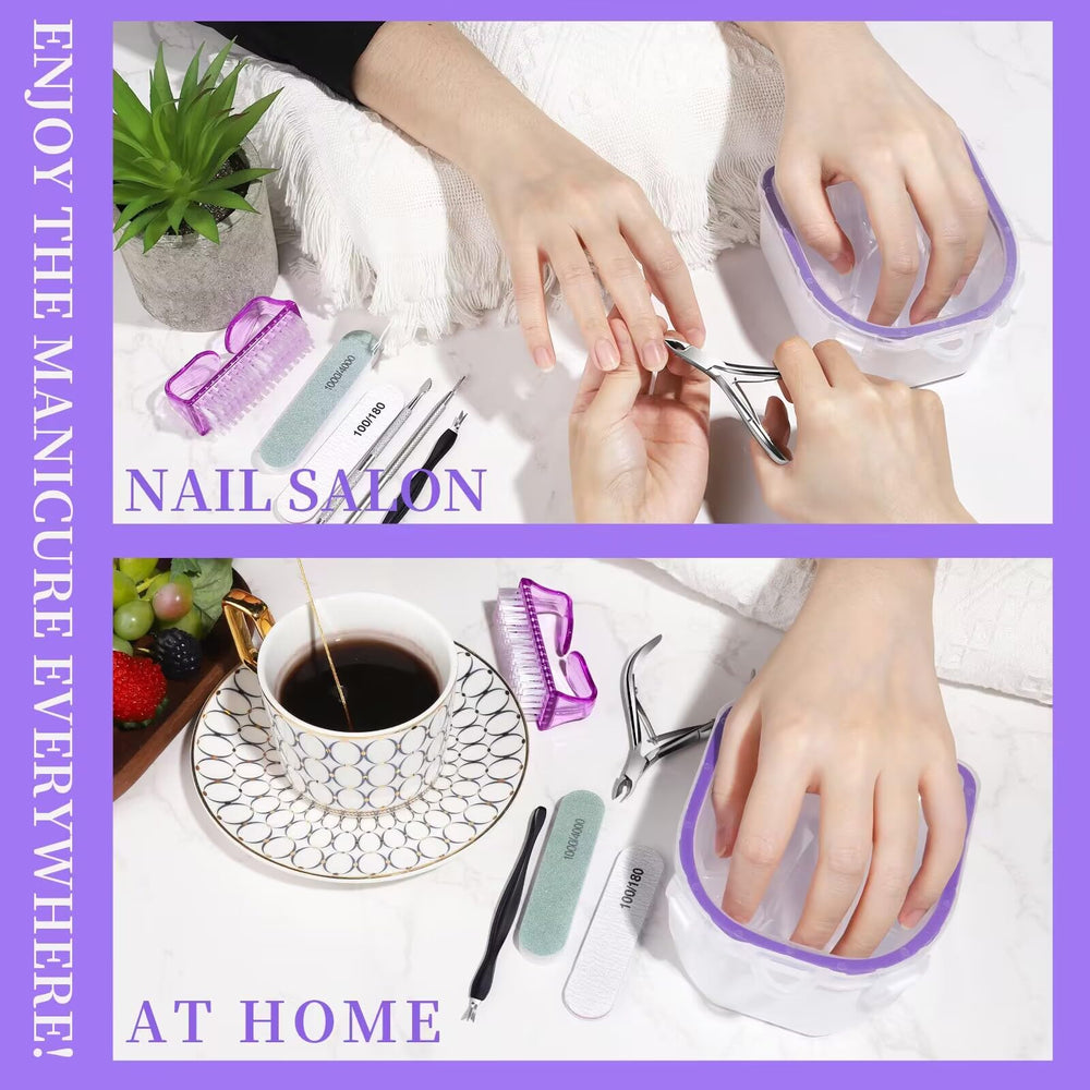 Fandamei lifestyle shot of hand soaking demonstrating comfortable at-home salon benefit