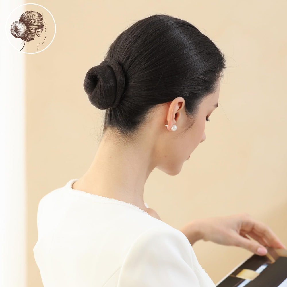Fandamei lifestyle shot of woman wearing a bun showing stylish easy use