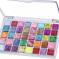 Fandamei palette top view showing 40 vibrant shades and sequins, easy selection benefit