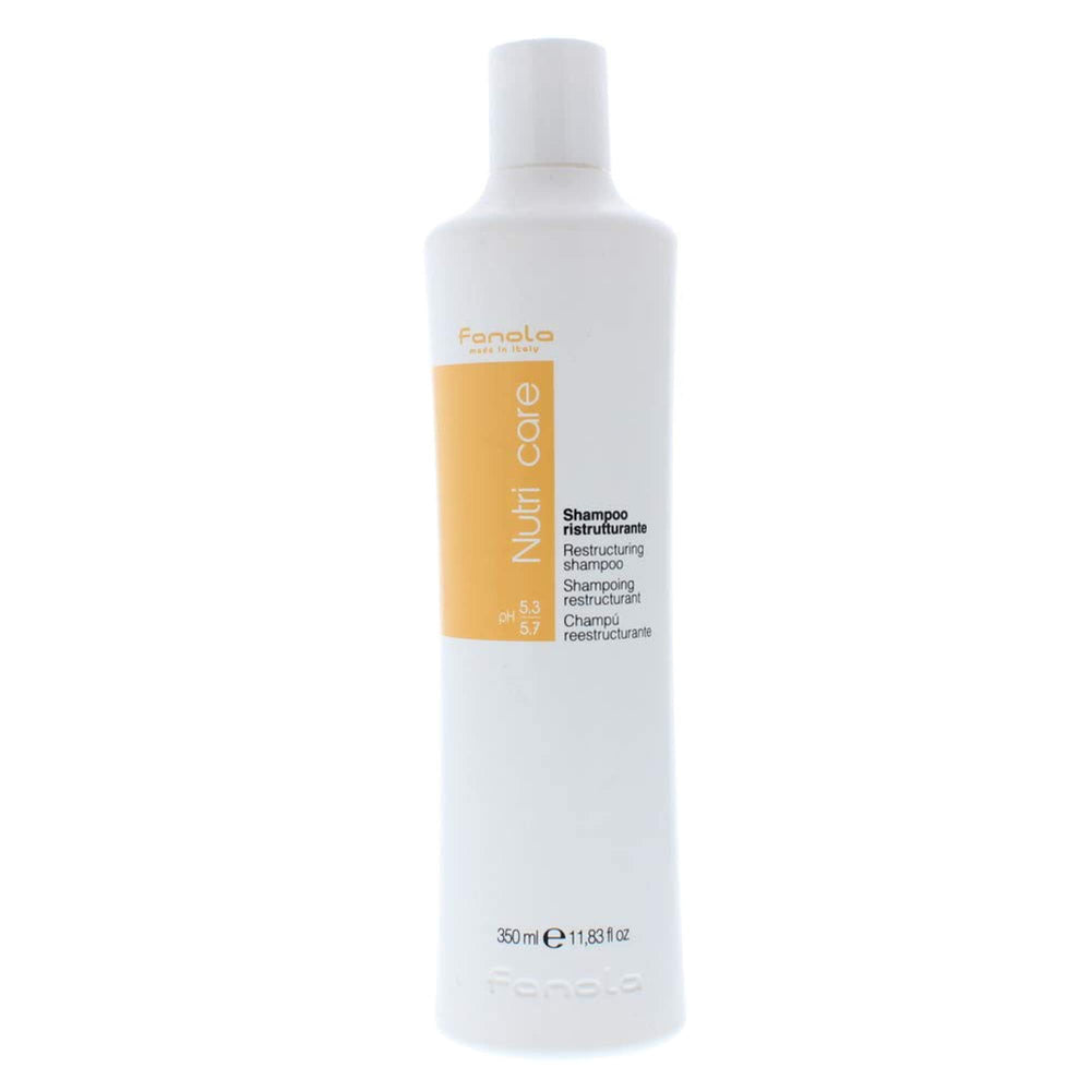 Fanola restructuring shampoo front bottle showing label and size for nourishing repair