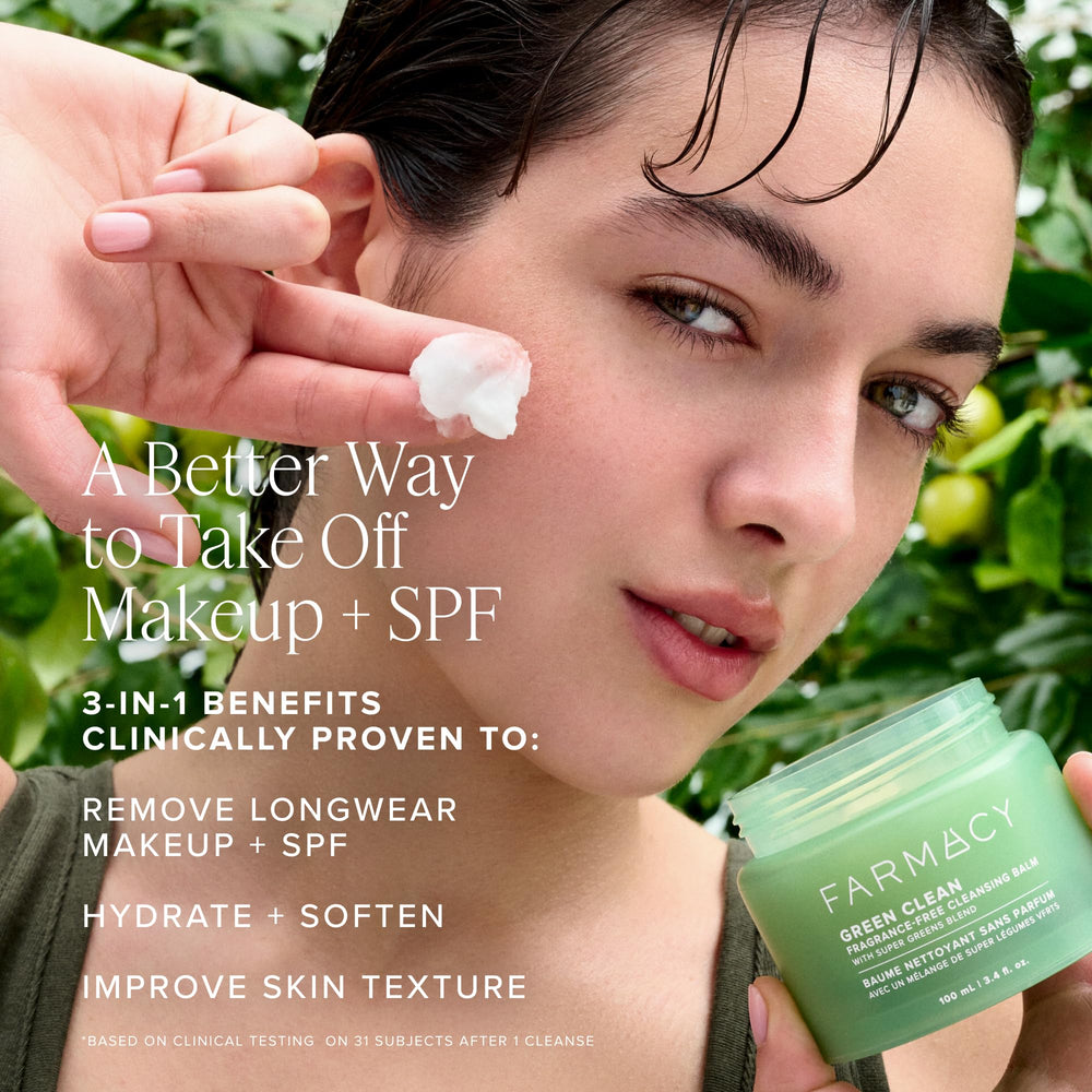 Farmacy balm on fingertips demonstrating easy application and melting