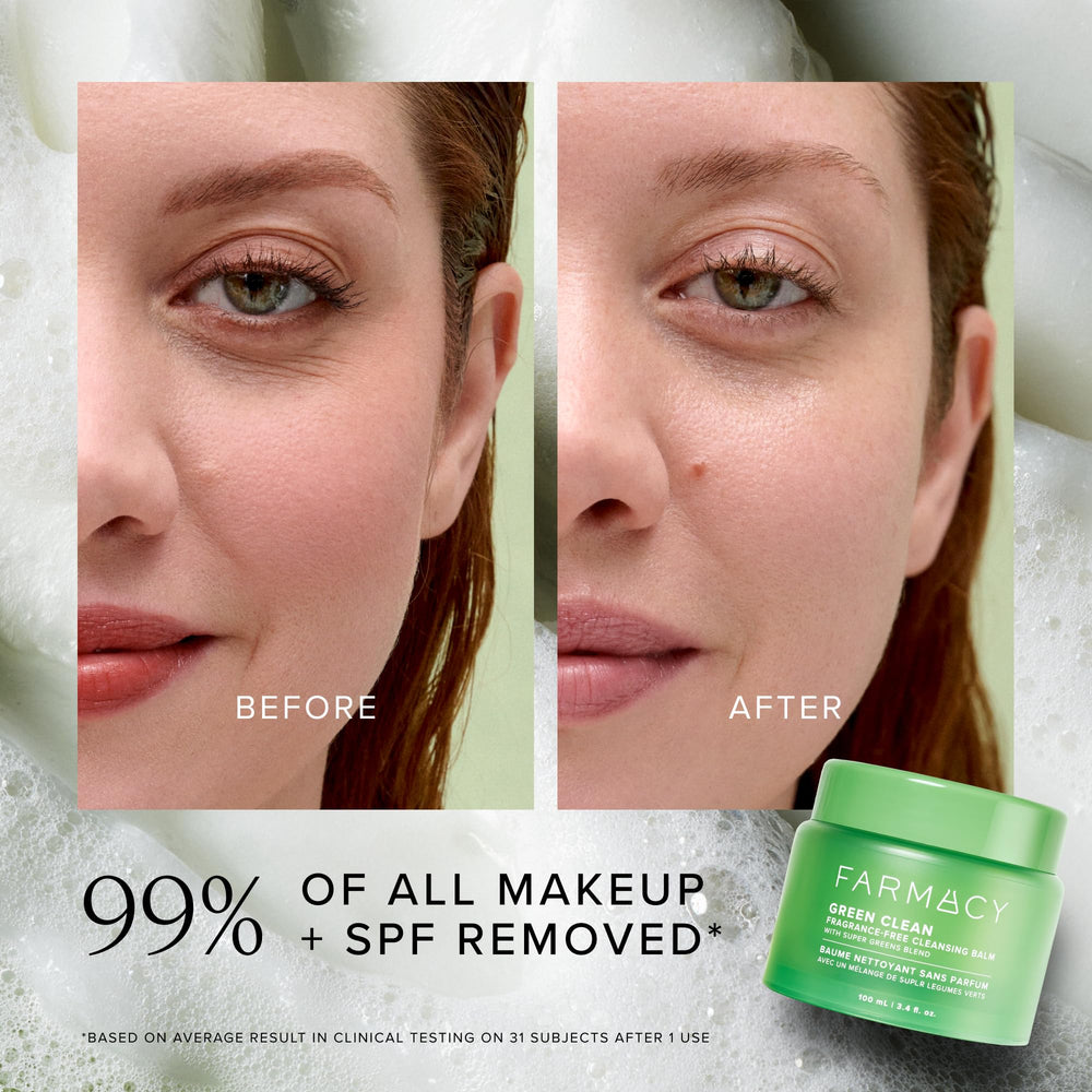 Applying Farmacy balm to face demonstrating quick makeup melting action