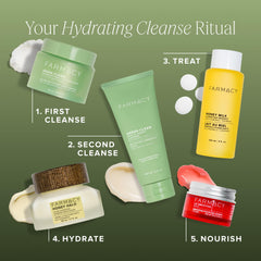 Nighttime sink scene with Farmacy balm conveying soothing evening ritual