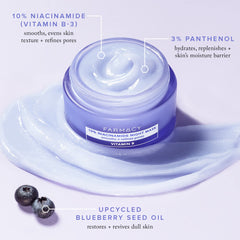 Farmacy overnight mask on bathroom shelf in nighttime skincare scene