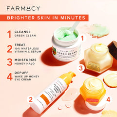 Before and after illustration suggesting Farmacy visible brightening benefit