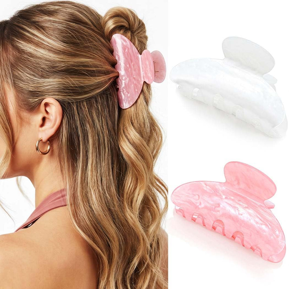 Fashey front view pink and white clips showing dual-tone style and versatility