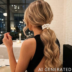 Fashey scrunchie worn in ponytail demonstrating stylish hold