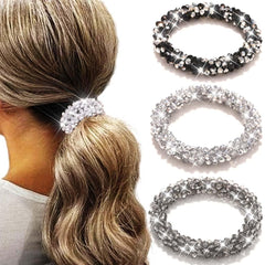 Fashey front packaging showing three silver rhinestone hair ties, stylish gift-ready