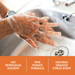 Fast Orange pump close-up highlighting dispenser and pumice texture for controlled dosing