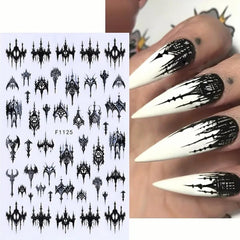 FBABFBUO worn on nails featuring black bats and pumpkins for instant Halloween style