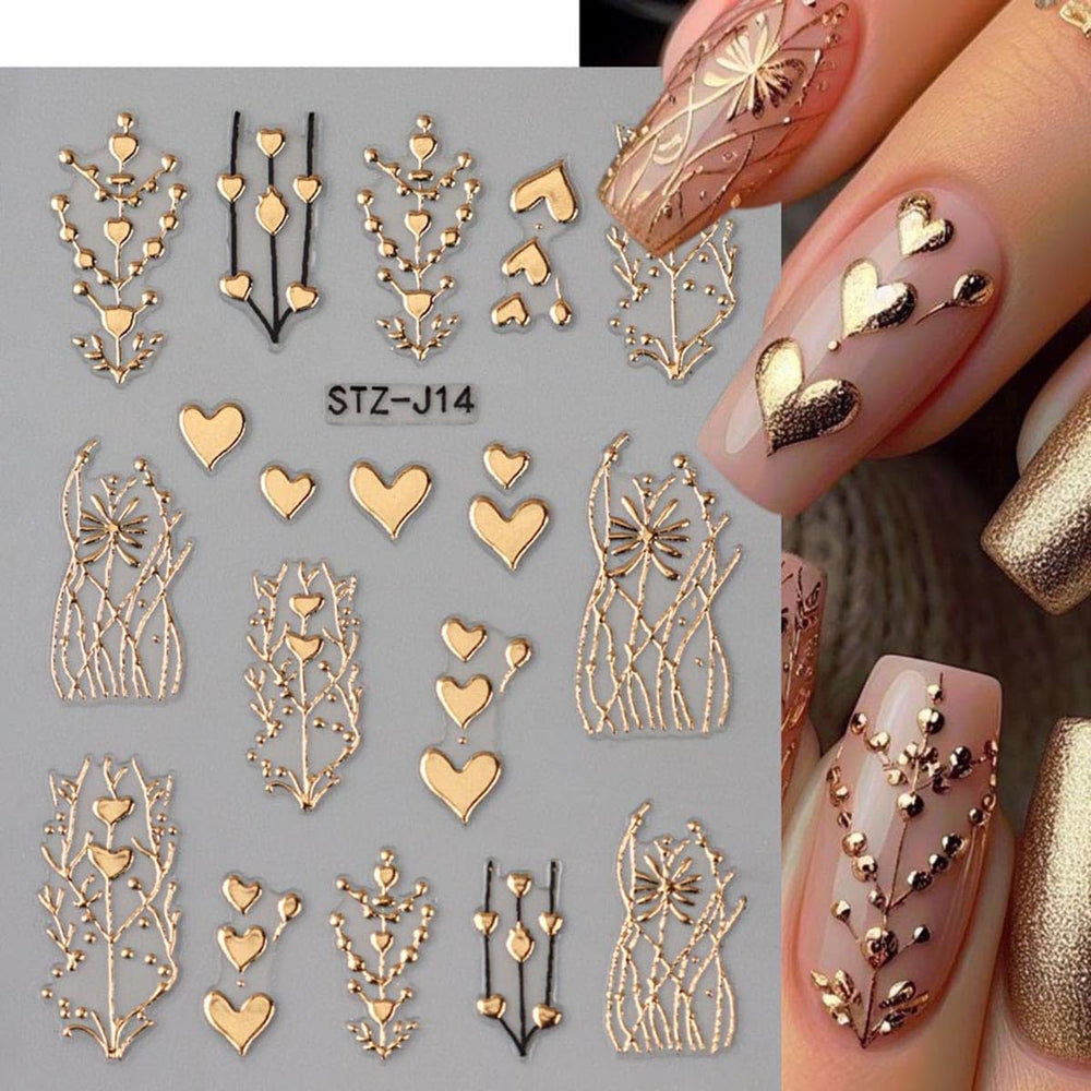 FBABFBUO nail decals applied on natural nails adding dimensional metallic accents