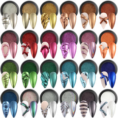 Fcozpjk front packaging showing 24 chrome powders kit and included brushes for variety