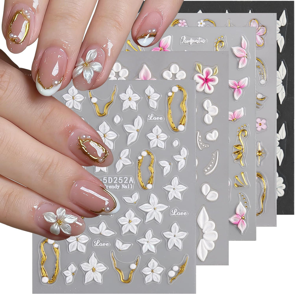 Fcozpjk front packaging showing five 5D floral sticker sheets and benefits