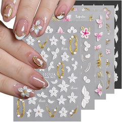 Fcozpjk front packaging showing five 5D floral sticker sheets and benefits