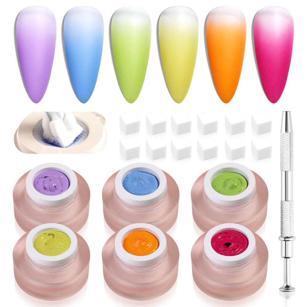 Fcozpjk front packaging showing six neon gel bottles and kit contents for quick setup
