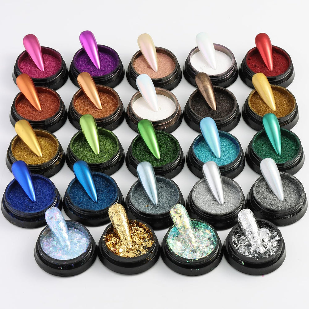 Fcozpjk nail technician applying chrome powder in salon for professional results