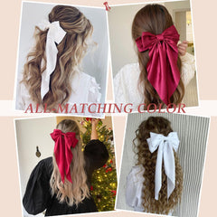 FDBJulyy clip worn in half-up hairstyle adding an elegant bow accent