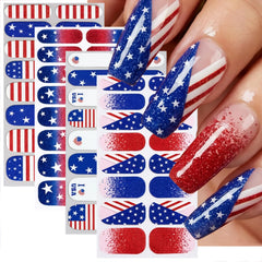 FDSQHSA front packaging showing four patriotic nail sticker sheets and easy application