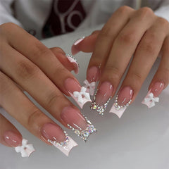 FDSQHSA front packaging showing full 24-piece French tip set and tools for instant glam