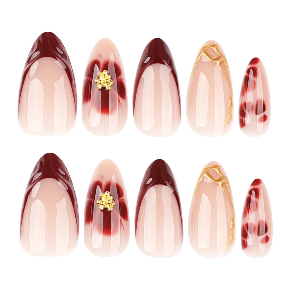 FDSQHSA red flower nail design offering delicate floral flair