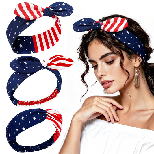 FEBSNOW front view of three patriotic headbands shows festive ready-to-wear accessory