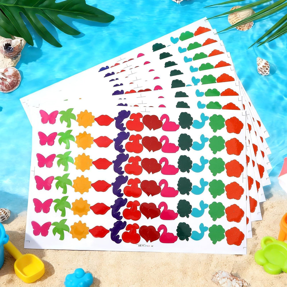 FEBSNOW stickers on model at beach showing decorative tan lines for photos