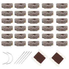 FeiHong front view of 30 dark brown clips kit shows full contents and tidy packaging benefit