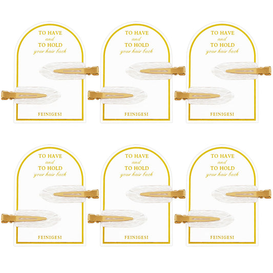 FEINIGESI front packaging showing six cards of white creaseless clips and neat presentation benefit