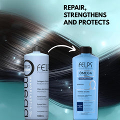 Smooth shiny hair after Felps Professional Omega Sensitive treatment for frizz control