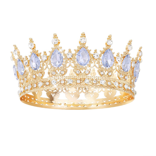 Feltent gold crown front view showing ornate crystals and regal silhouette, enhancing bridal portraits